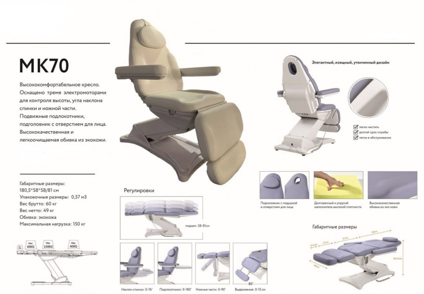 Кресло косметологическое 3-х моторное МК70 GLAB фото 13